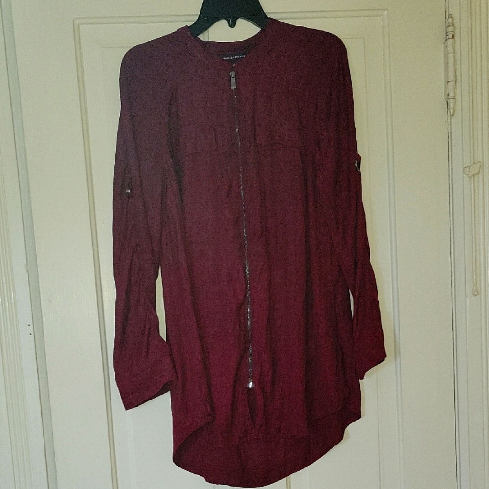 Rock & Republic Red Tunic-Length Lightweight  Shirt